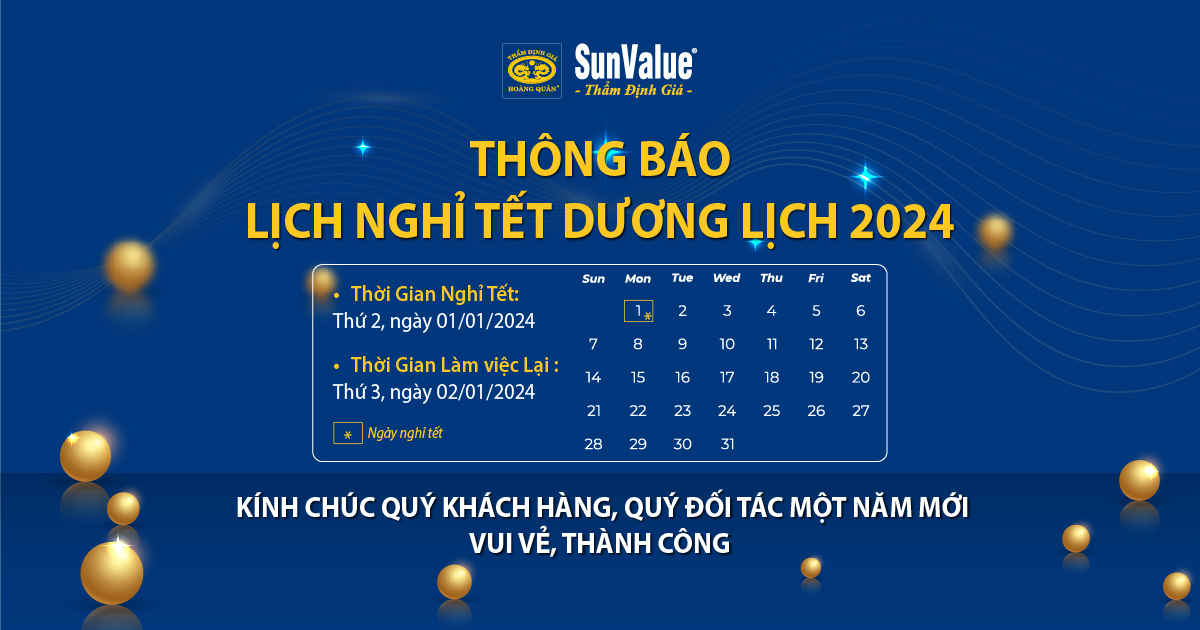 LỊCH NGHỈ TẾT DƯƠNG LỊCH 2024 - THẨM ĐỊNH GIÁ HOÀNG QUÂN