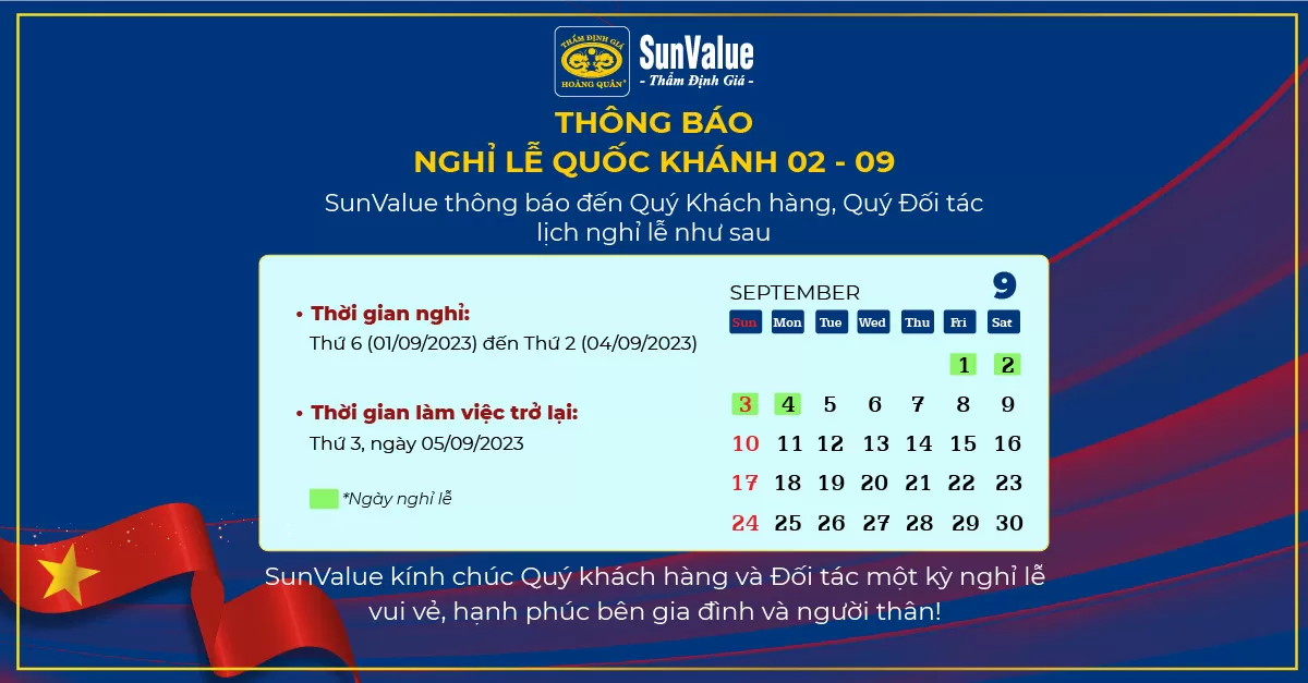 THÔNG BÁO LỊCH NGHỈ LỄ QUỐC KHÁNH 2/9