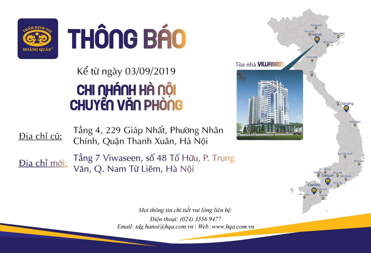 HQA THÔNG BÁO CHI NHÁNH HÀ NỘI THAY ĐỔI ĐỊA CHỈ VĂN PHÒNG