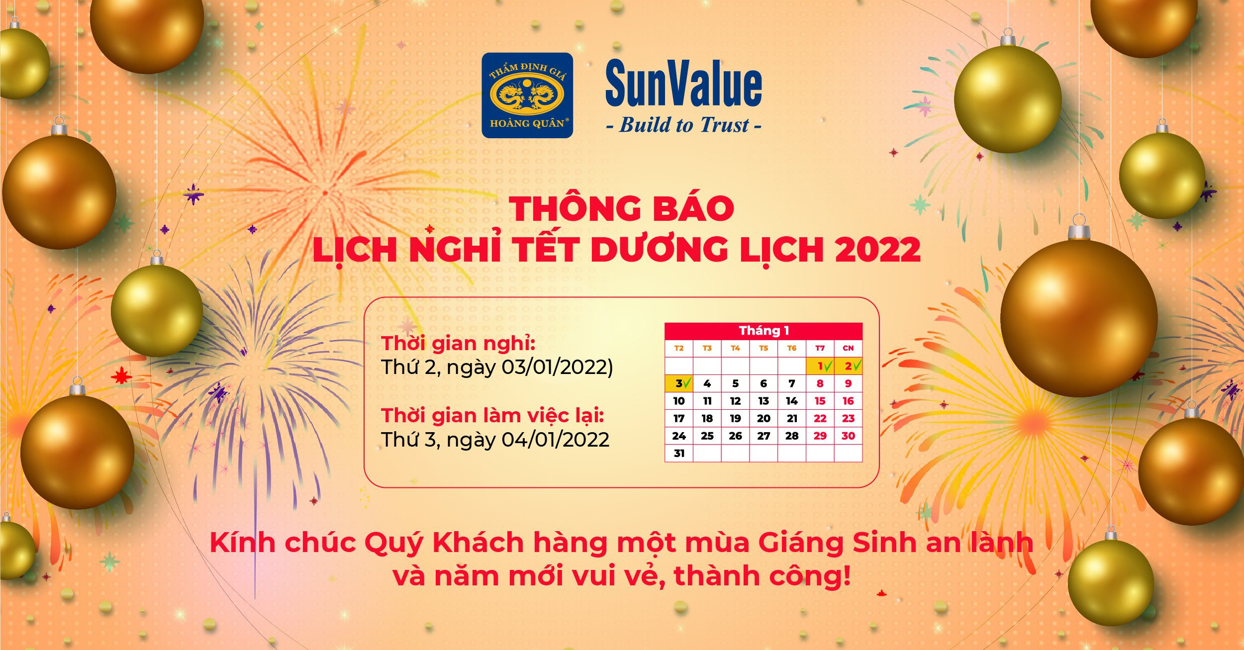 THÔNG BÁO LỊCH NGHỈ TẾT DƯƠNG LỊCH 2022