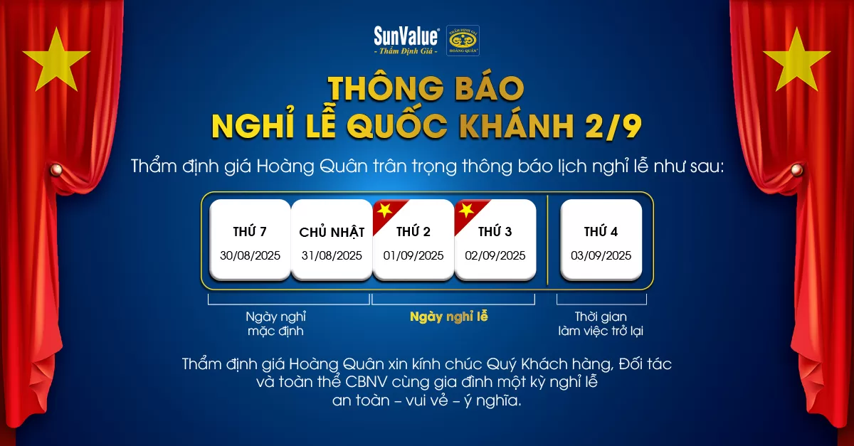 LỊCH NGHỈ LỄ QUỐC KHÁNH 2025 - THẨM ĐỊNH GIÁ HOÀNG QUÂN