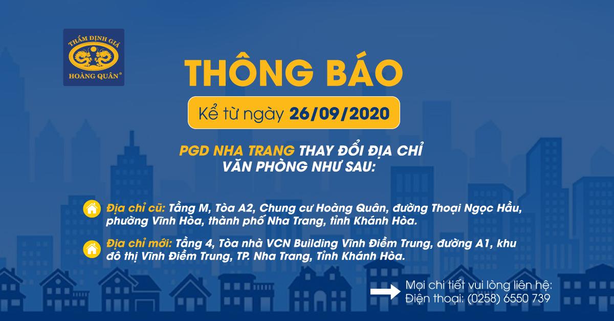 HQA THÔNG BÁO THAY ĐỔI ĐỊA CHỈ PHÒNG GIAO DỊCH NHA TRANG