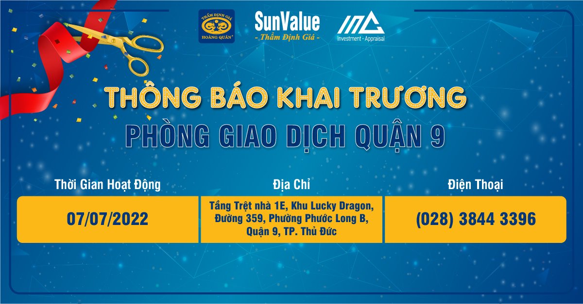 THÔNG BÁO KHAI TRƯƠNG PHÒNG GIAO DỊCH QUẬN 9