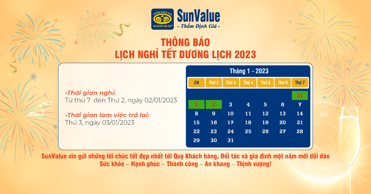 THÔNG BÁO LỊCH NGHỈ TẾT DƯƠNG LỊCH 2023