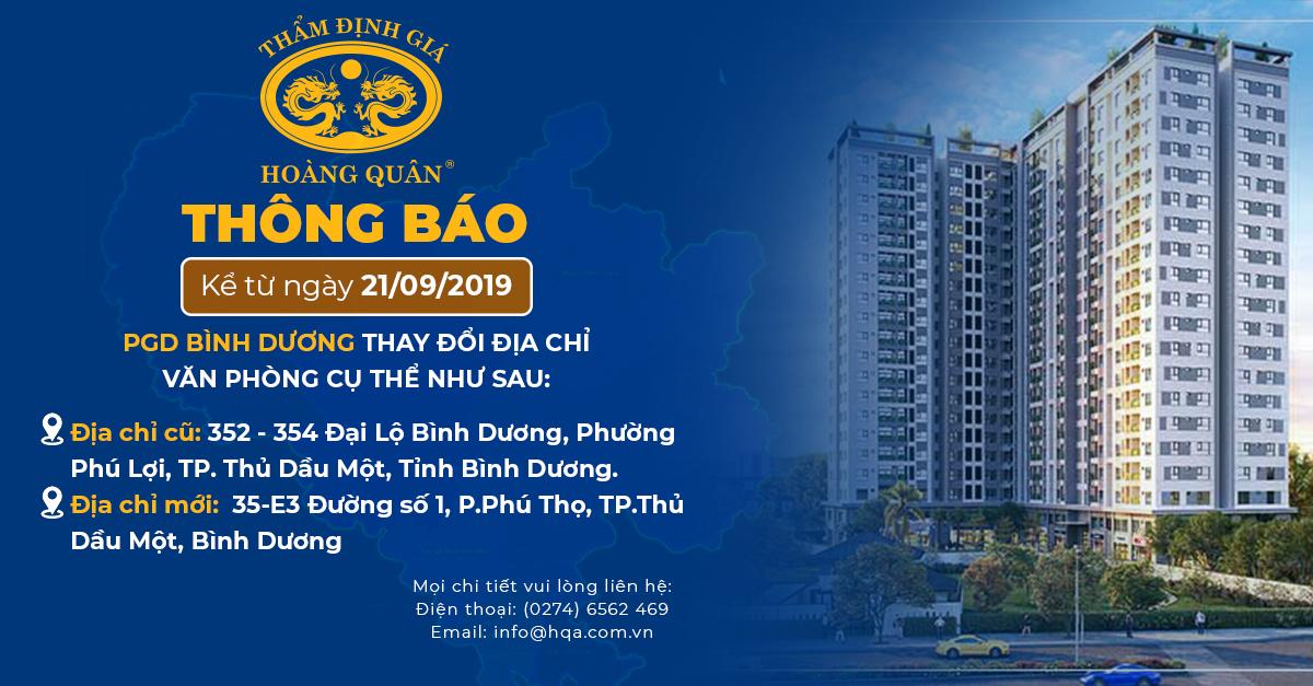 PHÒNG GIAO DỊCH BÌNH DƯƠNG THAY ĐỔI ĐỊA CHỈ VĂN PHÒNG