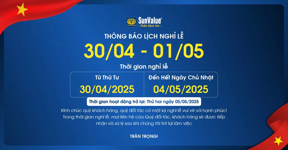 LỊCH NGHỈ LỄ 30/4, 1/5 NĂM 2025 - THẨM ĐỊNH GIÁ HOÀNG QUÂN