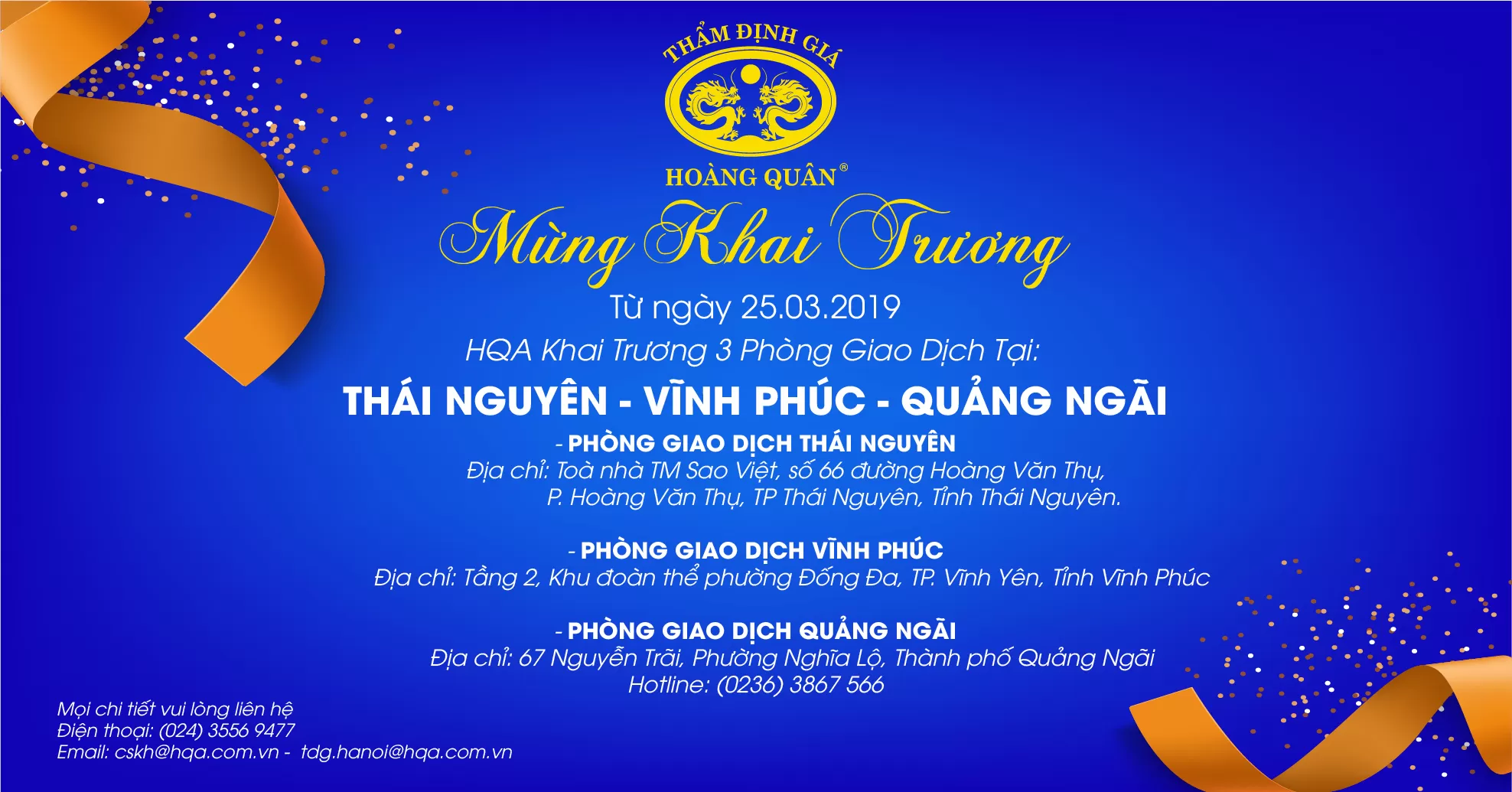 HQA KHAI TRƯƠNG PHÒNG GIAO DỊCH THÁI NGUYÊN , VĨNH PHÚC VÀ QUẢNG NGÃI