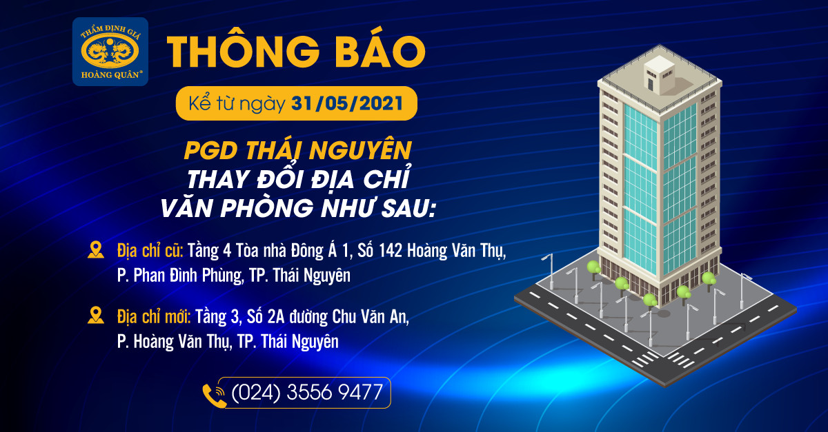 THÔNG BÁO PGD THÁI NGUYÊN THAY ĐỔI ĐỊA CHỈ VĂN PHÒNG