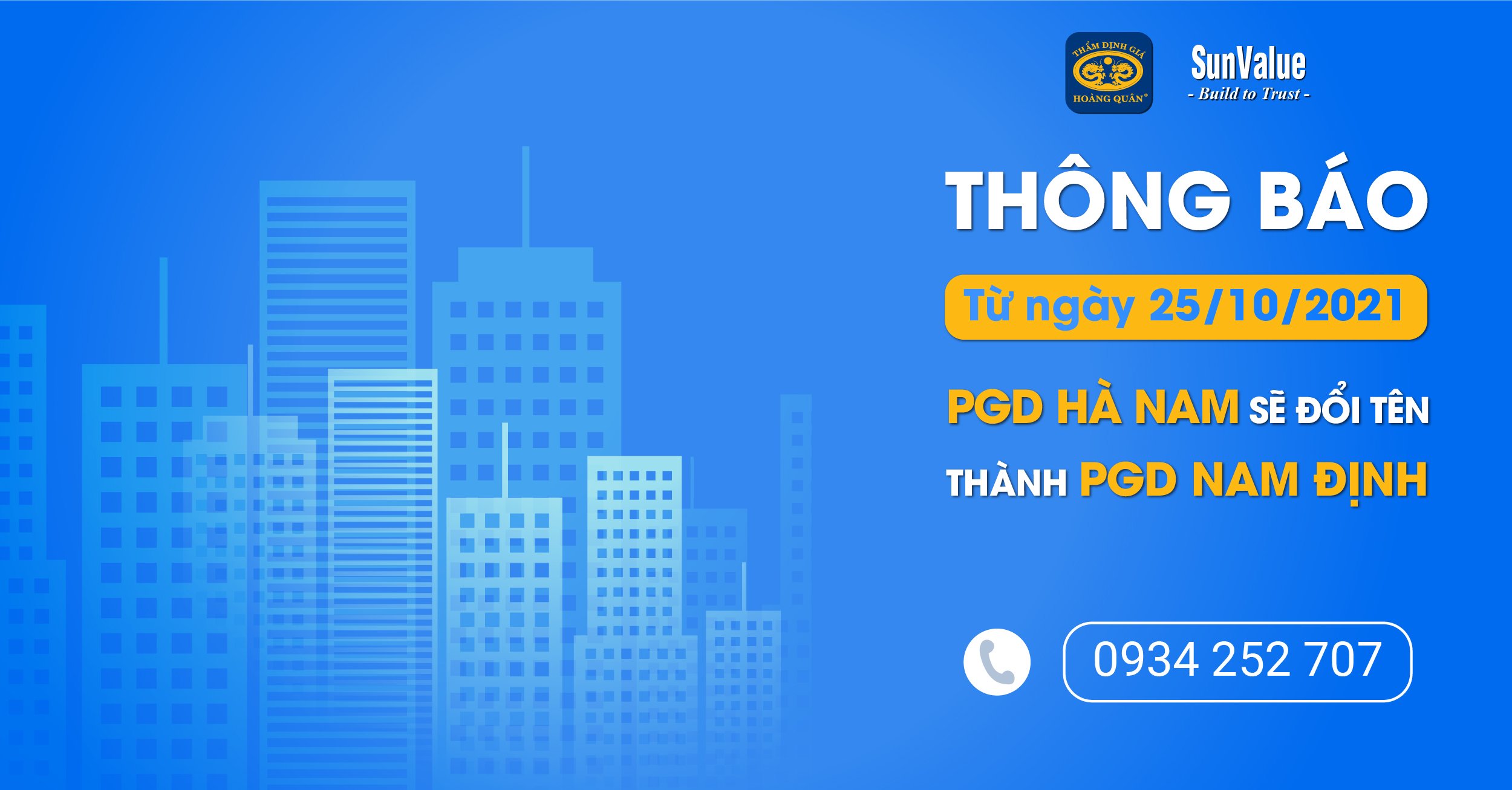 THÔNG BÁO THAY ĐỔI PGD HÀ NAM THÀNH PGD NAM ĐỊNH