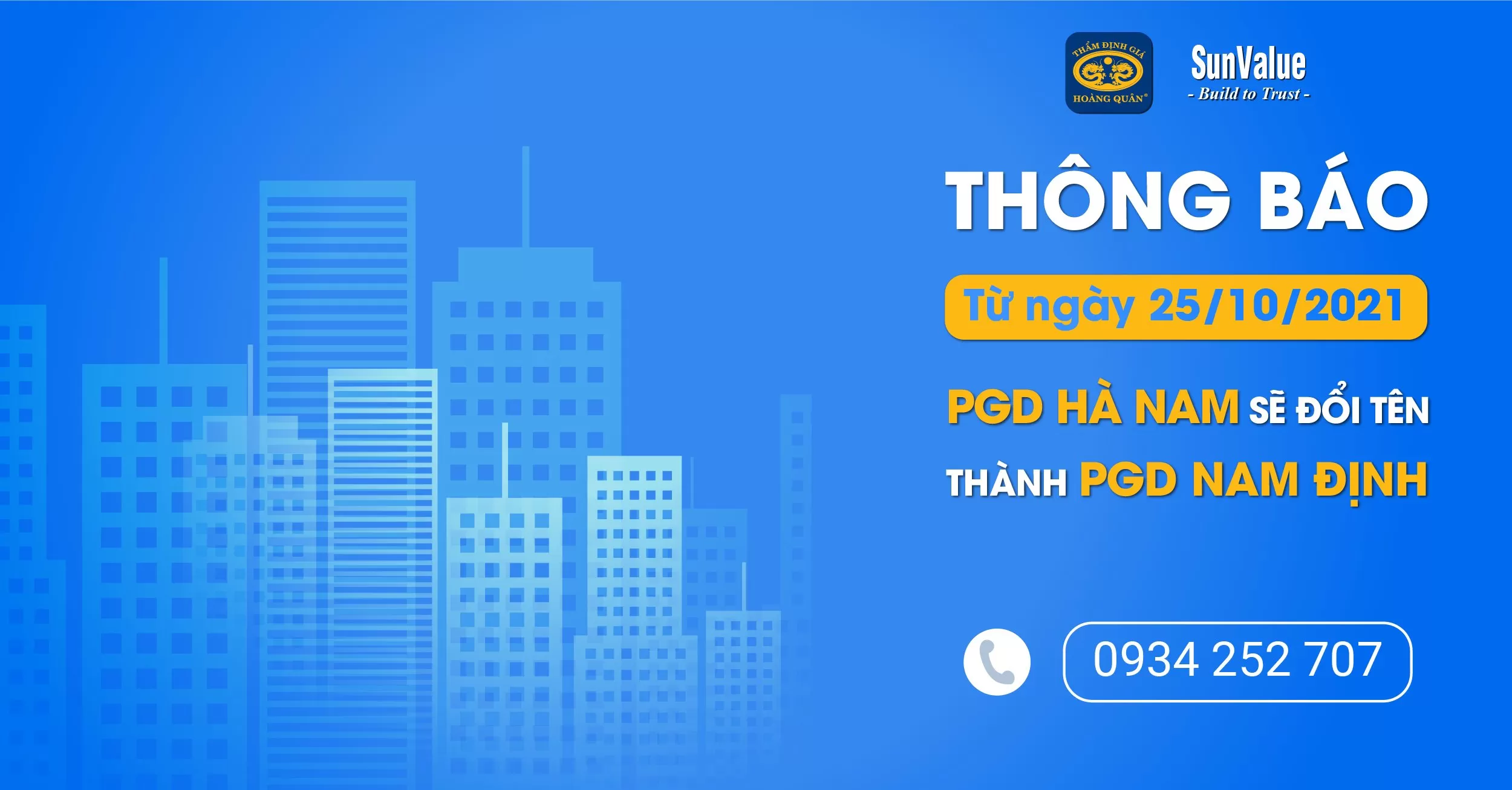 THÔNG BÁO THAY ĐỔI PGD HÀ NAM THÀNH PGD NAM ĐỊNH