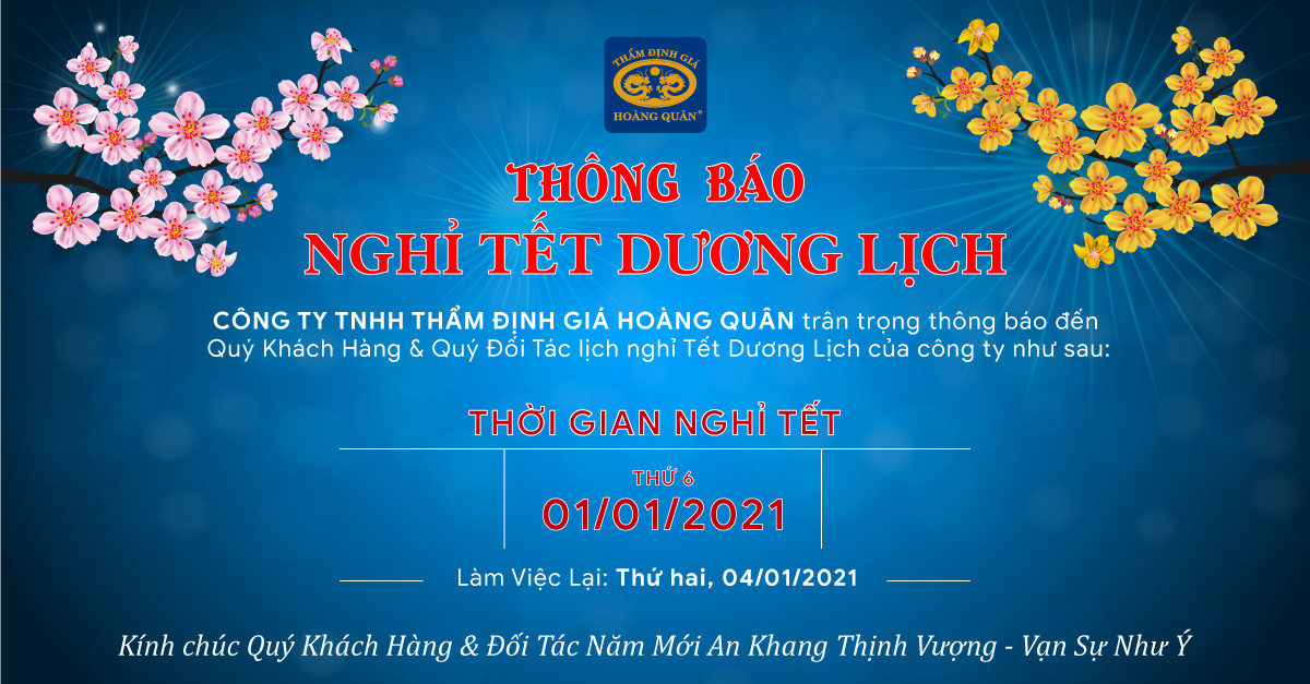 THÔNG BÁO VỀ VIỆC NGHỈ TẾT DƯƠNG LỊCH 2021