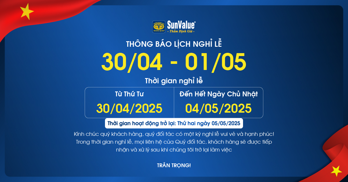 Thẩm định giá Hoàng Quân thông báo lịch nghỉ lễ 30/4 và 1/5 năm 2025